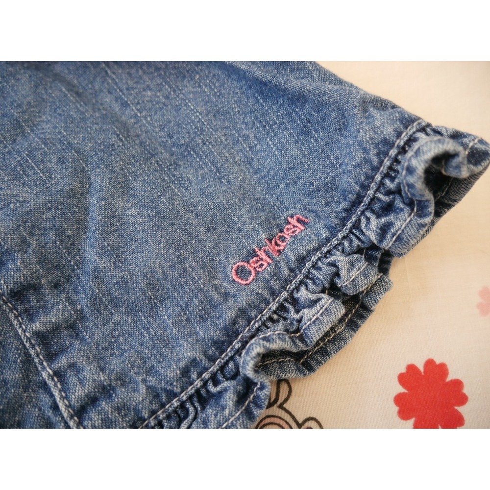 Vintage OshKosh Bgosh Girls 2T Blue Denim Floral Embroidered Ruffle Dress - Picture 6 of 7